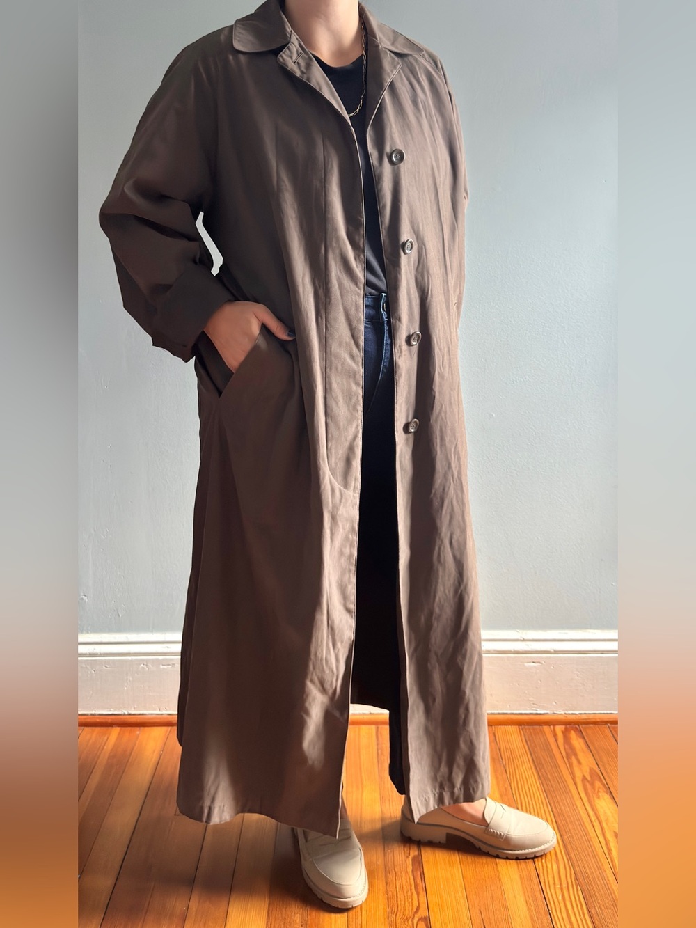 London Fog Full-Length Taupe Trench — XL